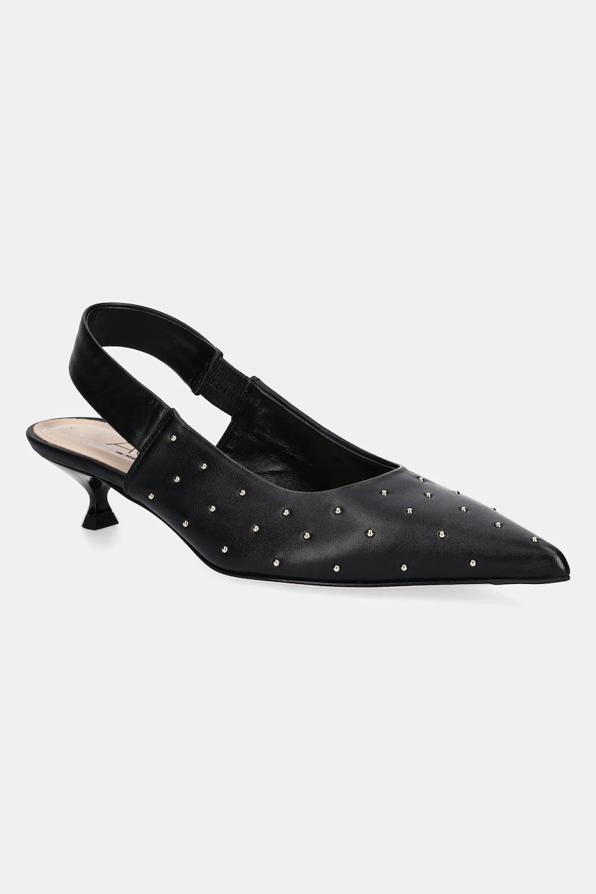AGL pantofi de piele Lenor S Studs culoarea negru, pe toc jos, cu toc deschis, D167022PCKS0573656 AGL pantofi de piele Lenor S Studs culoarea negru, pe toc jos, cu toc deschis, D167022PCKS0573656
