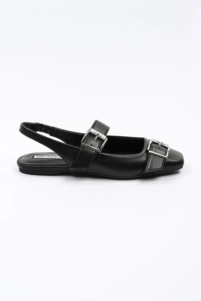 Karl Lagerfeld balerini de piele KONNIE culoarea negru, cu toc deschis, KL40186A