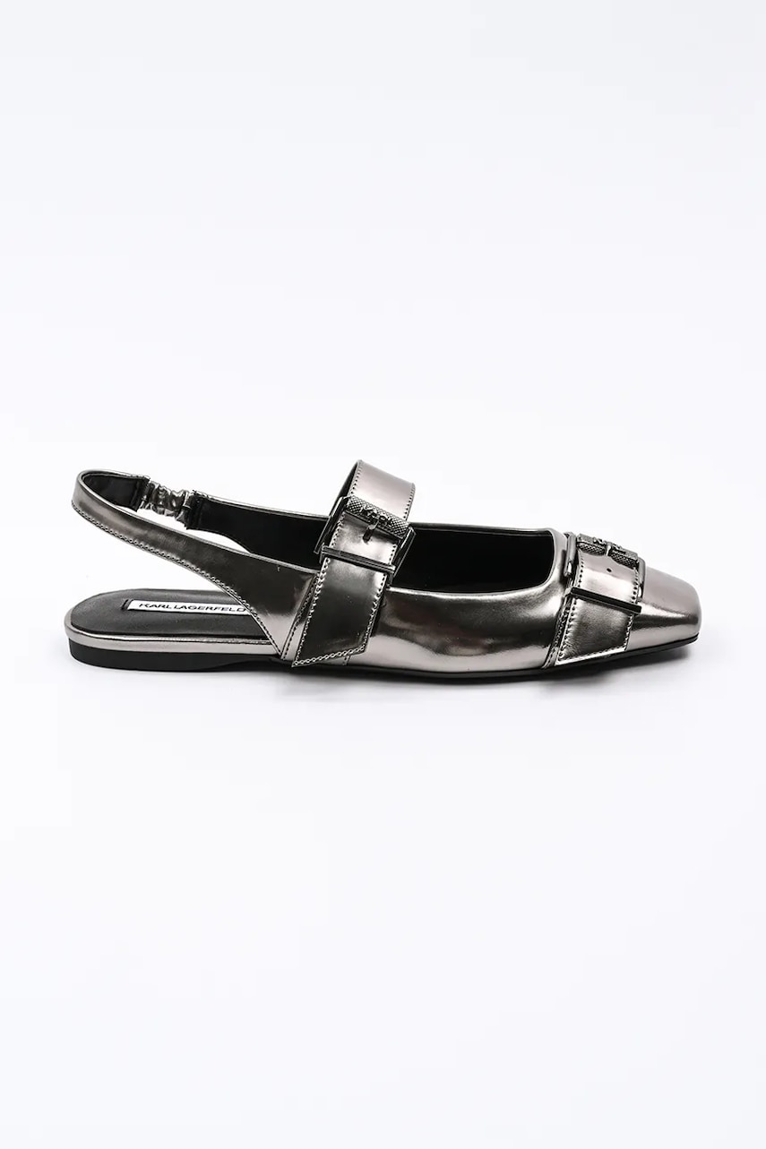 Karl Lagerfeld balerini de piele KONNIE culoarea argintiu, cu toc deschis, KL40186A