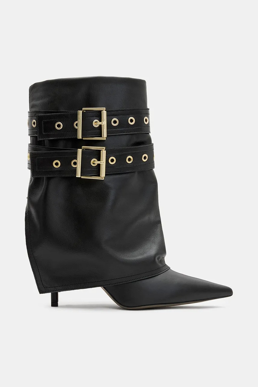 

Кожени боти AllSaints Dua Boot в черно с тънък ток W159FB, Черен