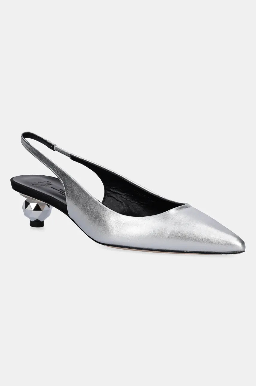 Weekend Max Mara pantofi de piele GALLICO culoarea argintiu, cu toc drept, cu toc deschis, 2515521034600