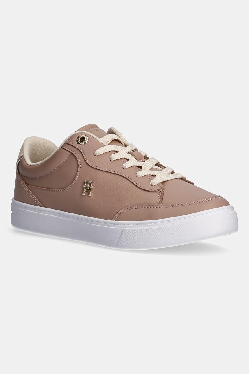 Levně Kožené sneakers boty Tommy Hilfiger ESSENTIAL CHIC COURT SNEAKER béžová barva, FW0FW08322