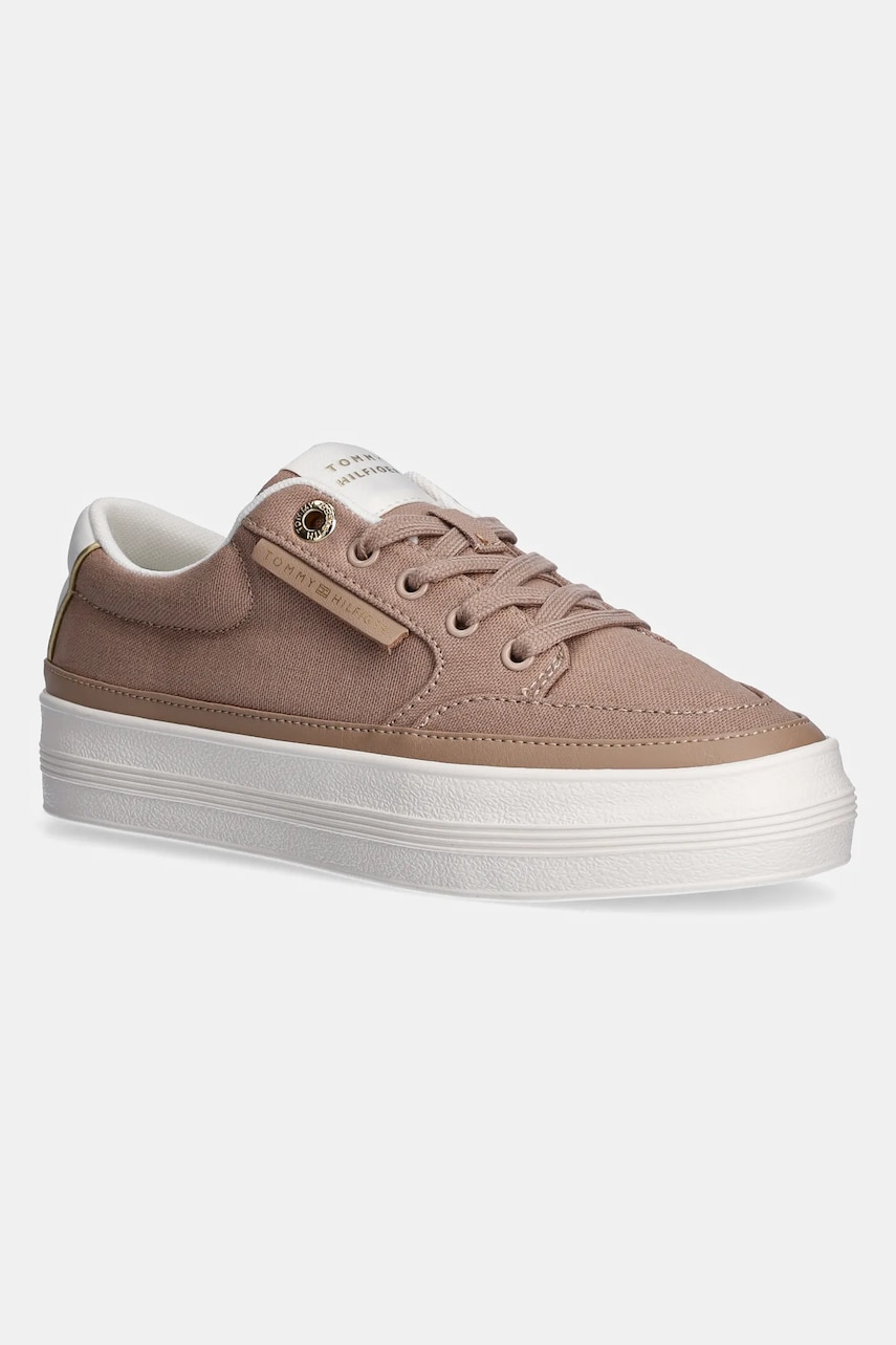 Tenisky Tommy Hilfiger ESSENTIAL VULC TEXTILE SNEAKER dámské, béžová barva, FW0FW08323