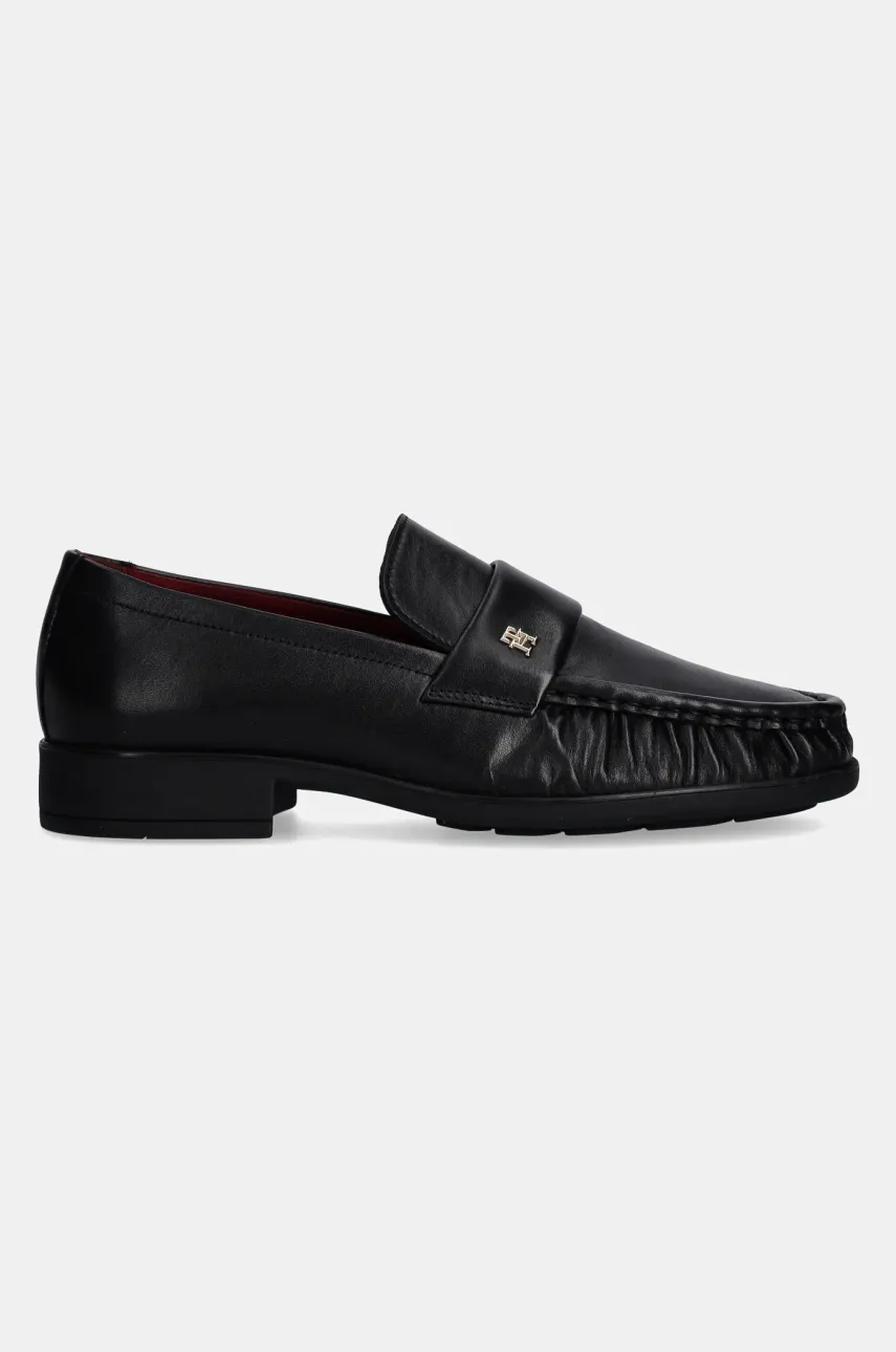 Кожаные мокасины Tommy Hilfiger LOAFER SOFT NAPPA PLEATED TOE женские цвет чёрный на плоском ходу FW0FW08362 Кожаные мокасины Tommy Hilfiger LOAFER SOFT NAPPA PLEATED TOE женские цвет чёрный на плоском ходу FW0FW08362