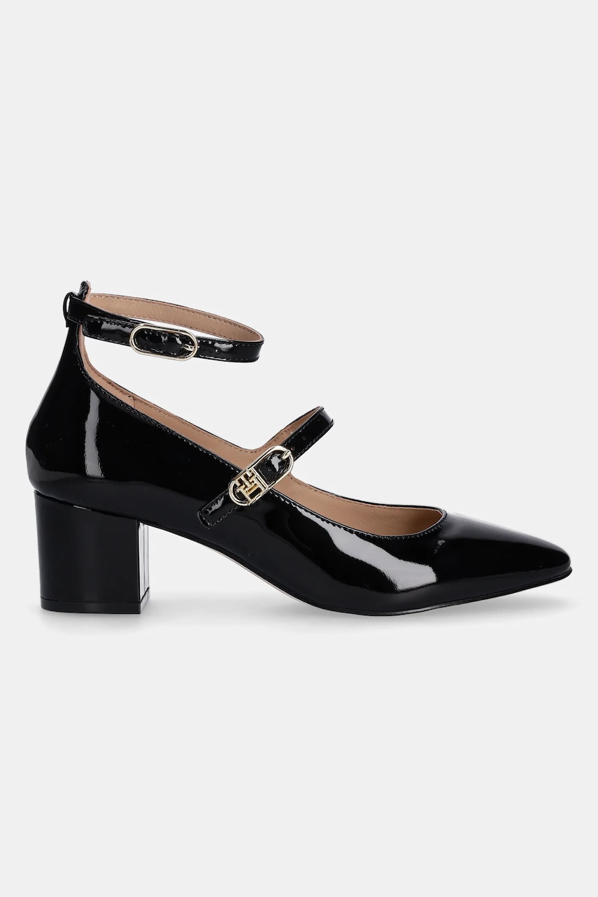Кожаные туфли Tommy Hilfiger PUMP DOUBLE STRAP PATENT LEATHER цвет чёрный каблук кирпичик FW0FW08566 Кожаные туфли Tommy Hilfiger PUMP DOUBLE STRAP PATENT LEATHER цвет чёрный каблук кирпичик FW0FW08566