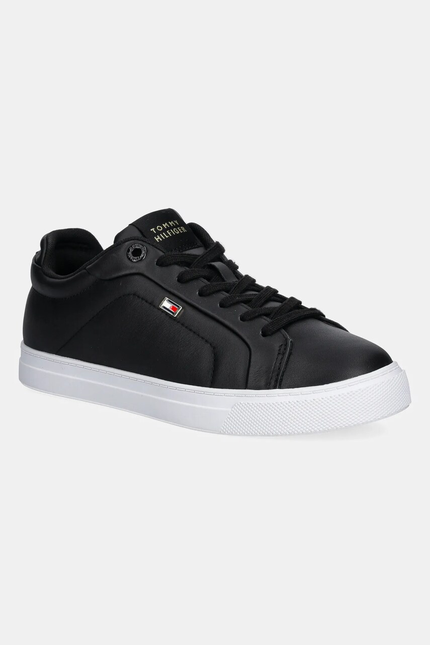 Levně Kožené sneakers boty Tommy Hilfiger WOMENS ICON COURT SNEAKER FLAG černá barva, FW0FW08327