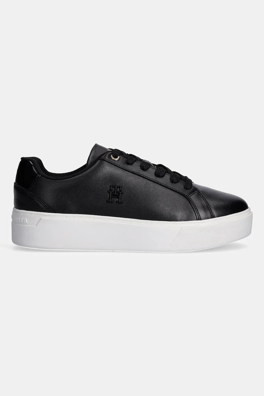 Кожаные кроссовки Tommy Hilfiger TH PLATFORM COURT SNEAKER цвет чёрный FW0FW08614 Кожаные кроссовки Tommy Hilfiger TH PLATFORM COURT SNEAKER цвет чёрный FW0FW08614