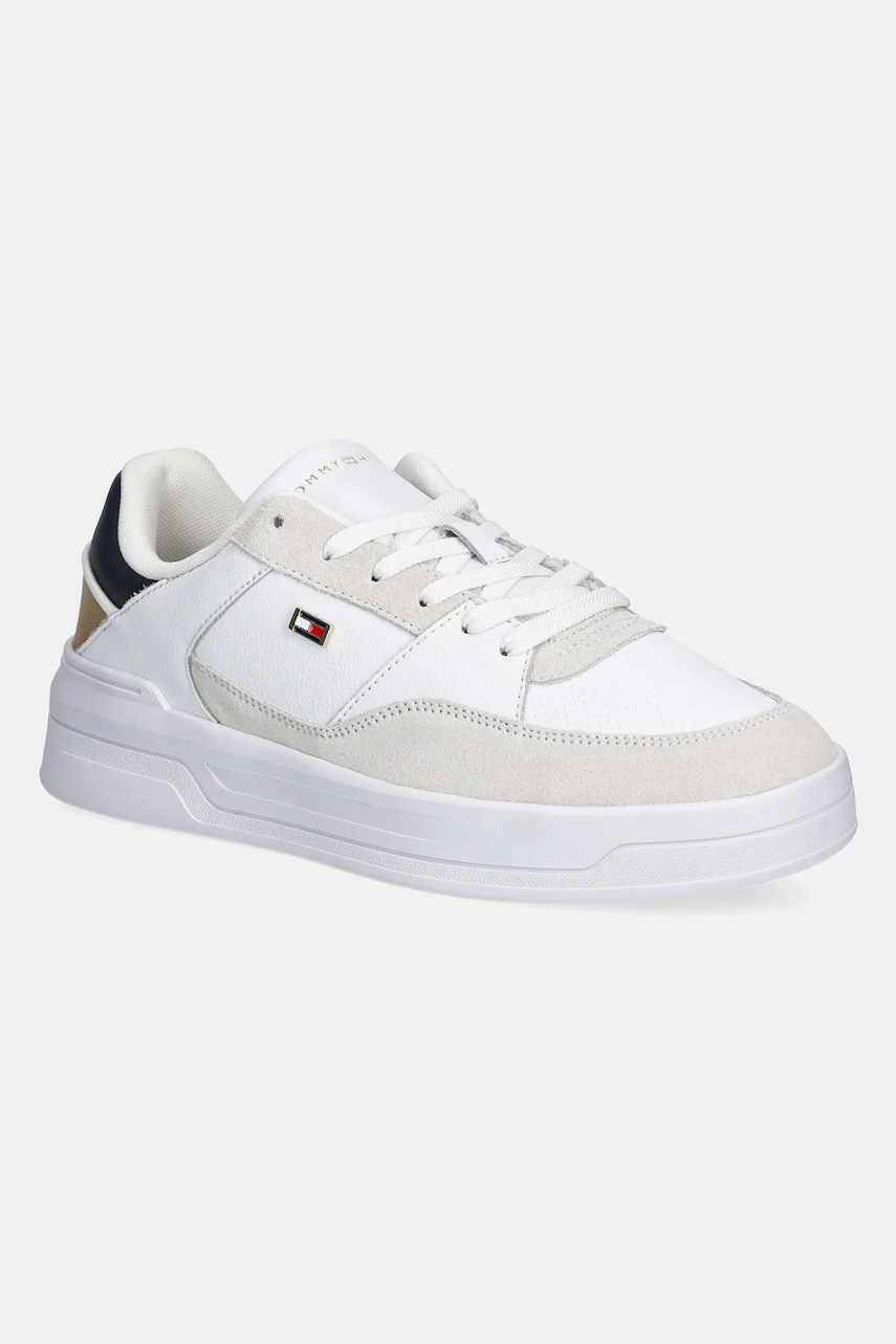 Levně Kožené sneakers boty Tommy Hilfiger ESSENT BASKET SNEAKER METALLIC bílá barva, FW0FW08615