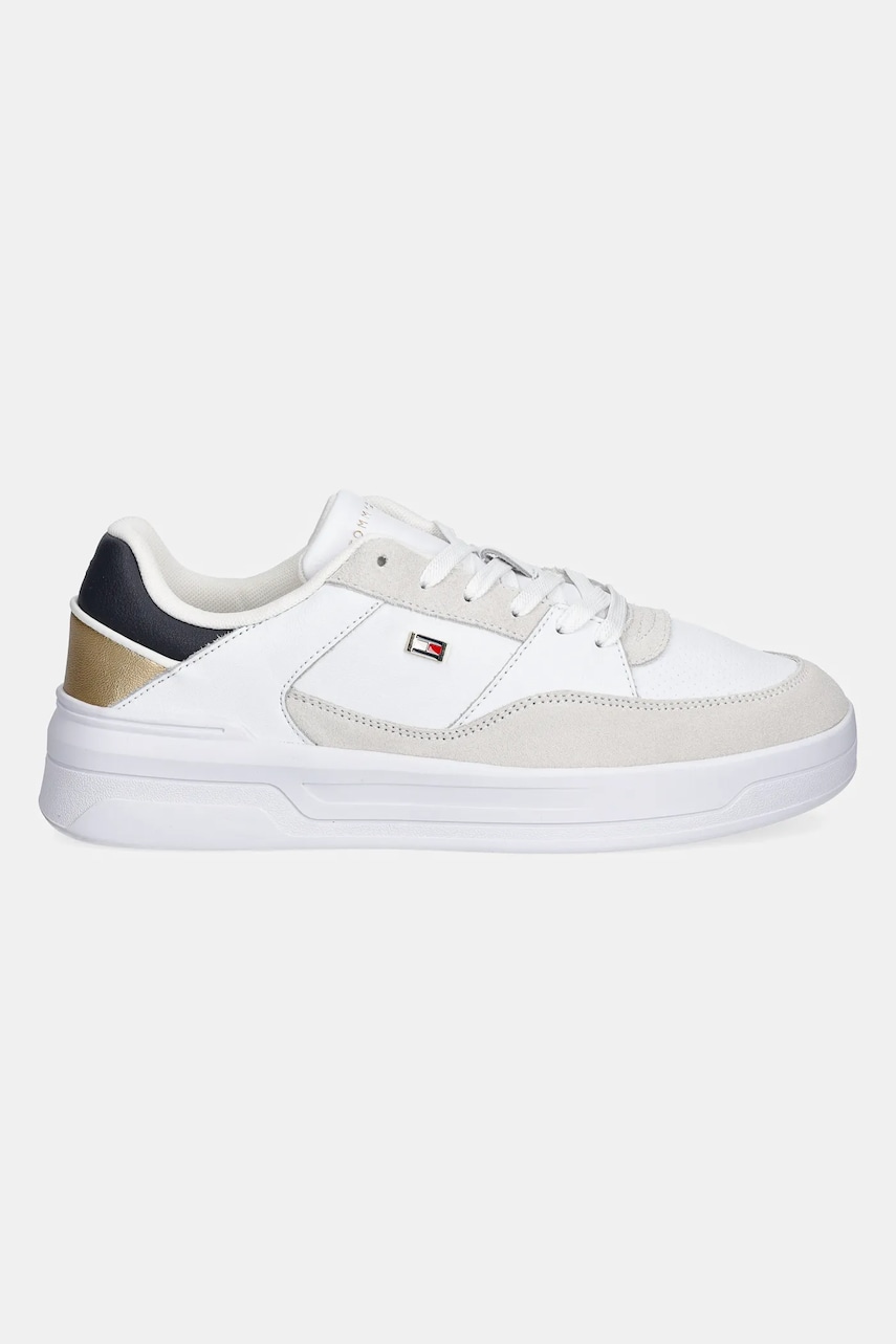 Кожаные кроссовки Tommy Hilfiger ESSENT BASKET SNEAKER METALLIC цвет белый FW0FW08615 Кожаные кроссовки Tommy Hilfiger ESSENT BASKET SNEAKER METALLIC цвет белый FW0FW08615