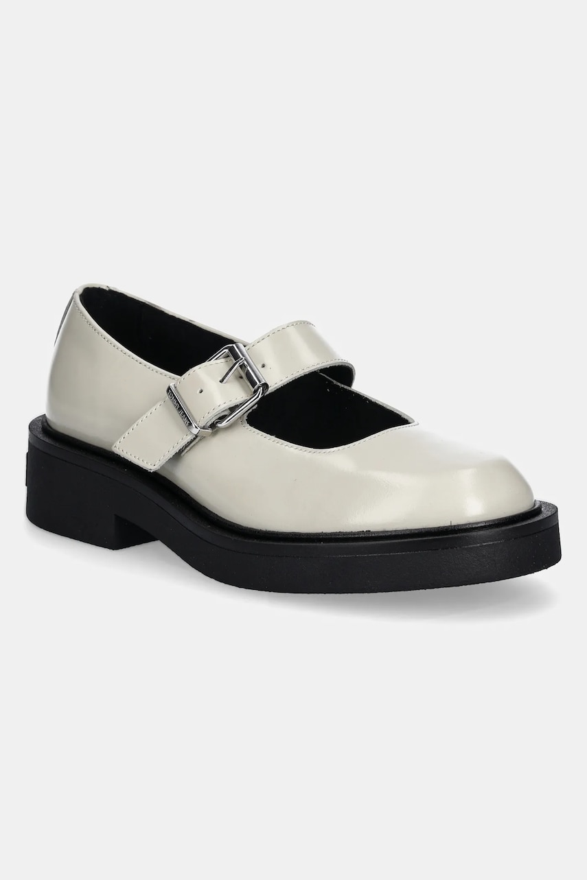 Tommy Jeans pantofi de piele TJW MARY JANE SHOE femei, culoarea bej, cu toc plat, EN0EN02723 Tommy Jeans pantofi de piele TJW MARY JANE SHOE femei, culoarea bej, cu toc plat, EN0EN02723