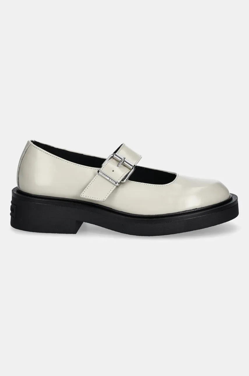 Кожаные туфли Tommy Jeans TJW MARY JANE SHOE женские цвет бежевый на плоском ходу EN0EN02723 Кожаные туфли Tommy Jeans TJW MARY JANE SHOE женские цвет бежевый на плоском ходу EN0EN02723