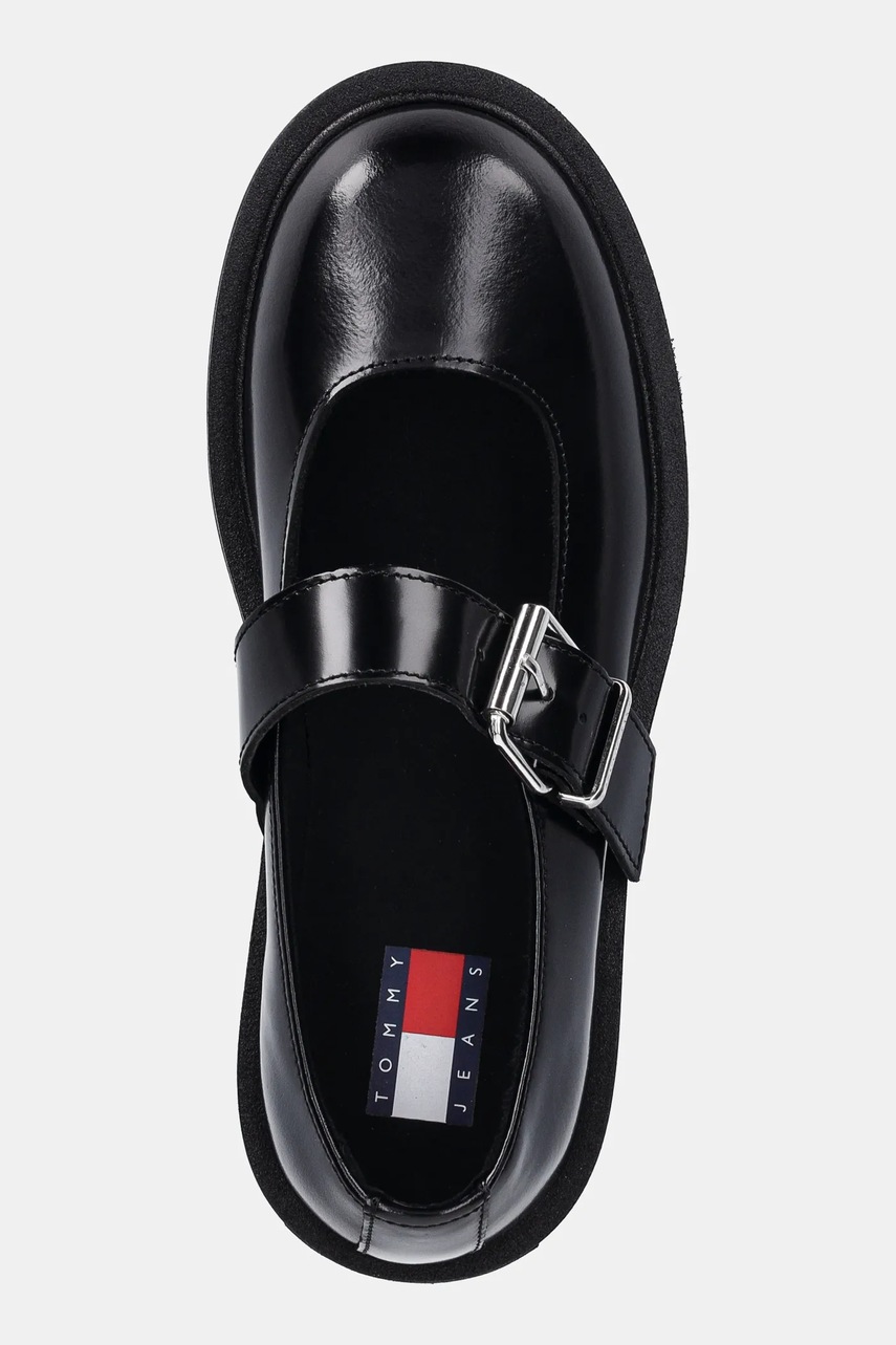 Шкіряні туфлі Tommy Jeans TJW MARY JANE SHOE жіночі колір чорний на плоскому ходу EN0EN02723 