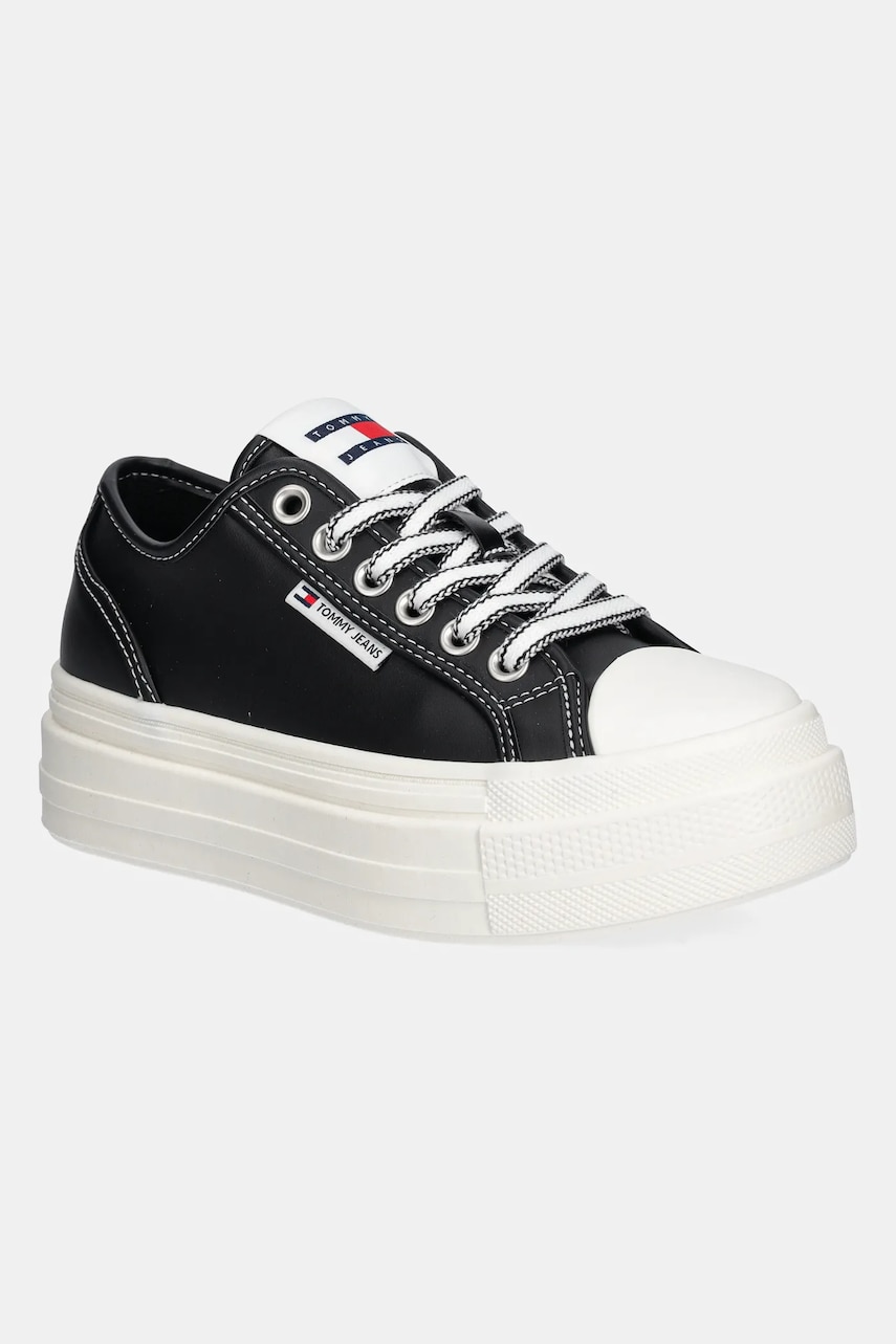 Tommy Jeans tenisi de piele TJW FOXING VULC LC LEATHER femei, culoarea negru, EN0EN02714 Tommy Jeans tenisi de piele TJW FOXING VULC LC LEATHER femei, culoarea negru, EN0EN02714