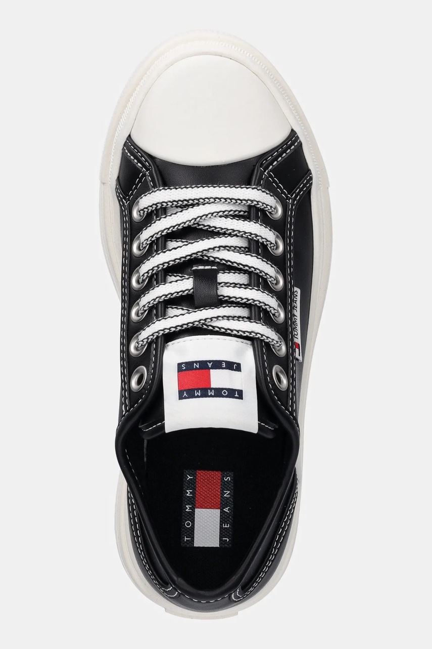 Шкіряні кеди Tommy Jeans TJW FOXING VULC LC LEATHER жіночі колір чорний EN0EN02714 
