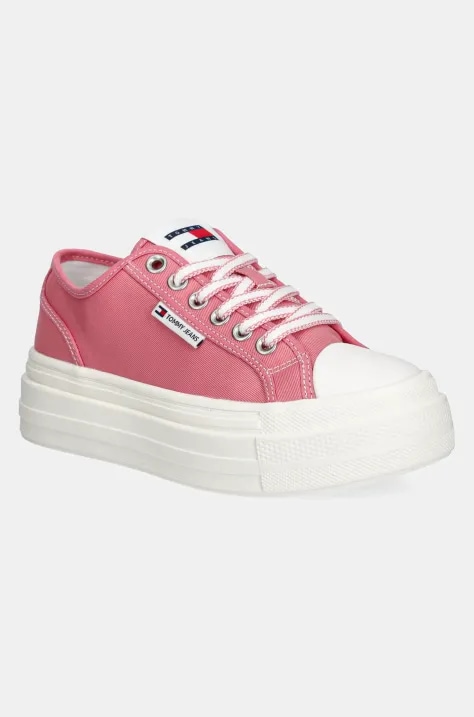 Tommy Jeans tenisi TJW FOXING FLATFORM SNEAKER LOW femei, culoarea roz, EN0EN02713 Tommy Jeans tenisi TJW FOXING FLATFORM SNEAKER LOW femei, culoarea roz, EN0EN02713