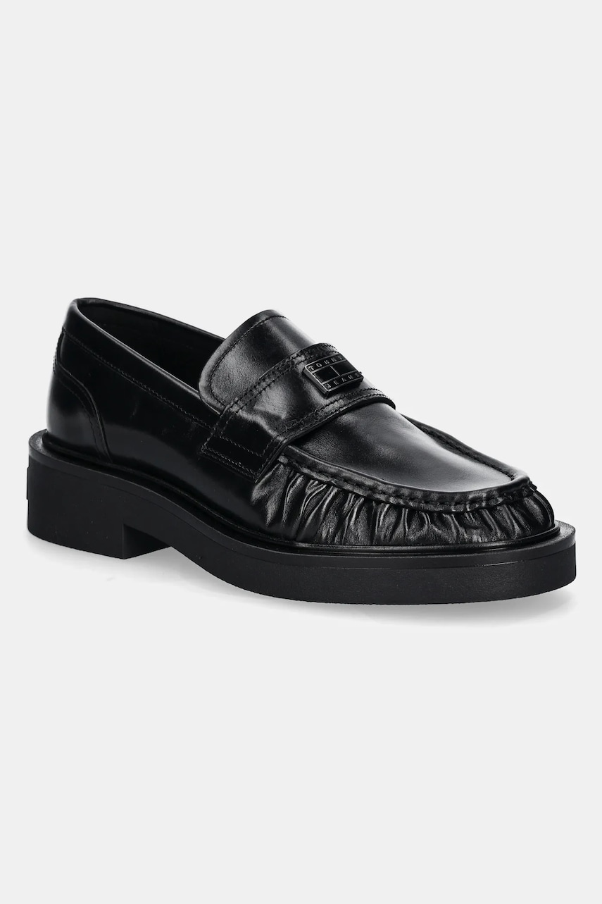 Tommy Jeans mocasini de piele TJW ORIGIN LOAFER femei, culoarea negru, cu toc plat, EN0EN02708 Tommy Jeans mocasini de piele TJW ORIGIN LOAFER femei, culoarea negru, cu toc plat, EN0EN02708