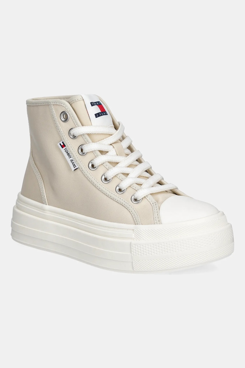 Tommy Jeans tenisi TJW FOXING FLATFORM SNEAKER HIGH femei, culoarea bej, EN0EN02704 Tommy Jeans tenisi TJW FOXING FLATFORM SNEAKER HIGH femei, culoarea bej, EN0EN02704