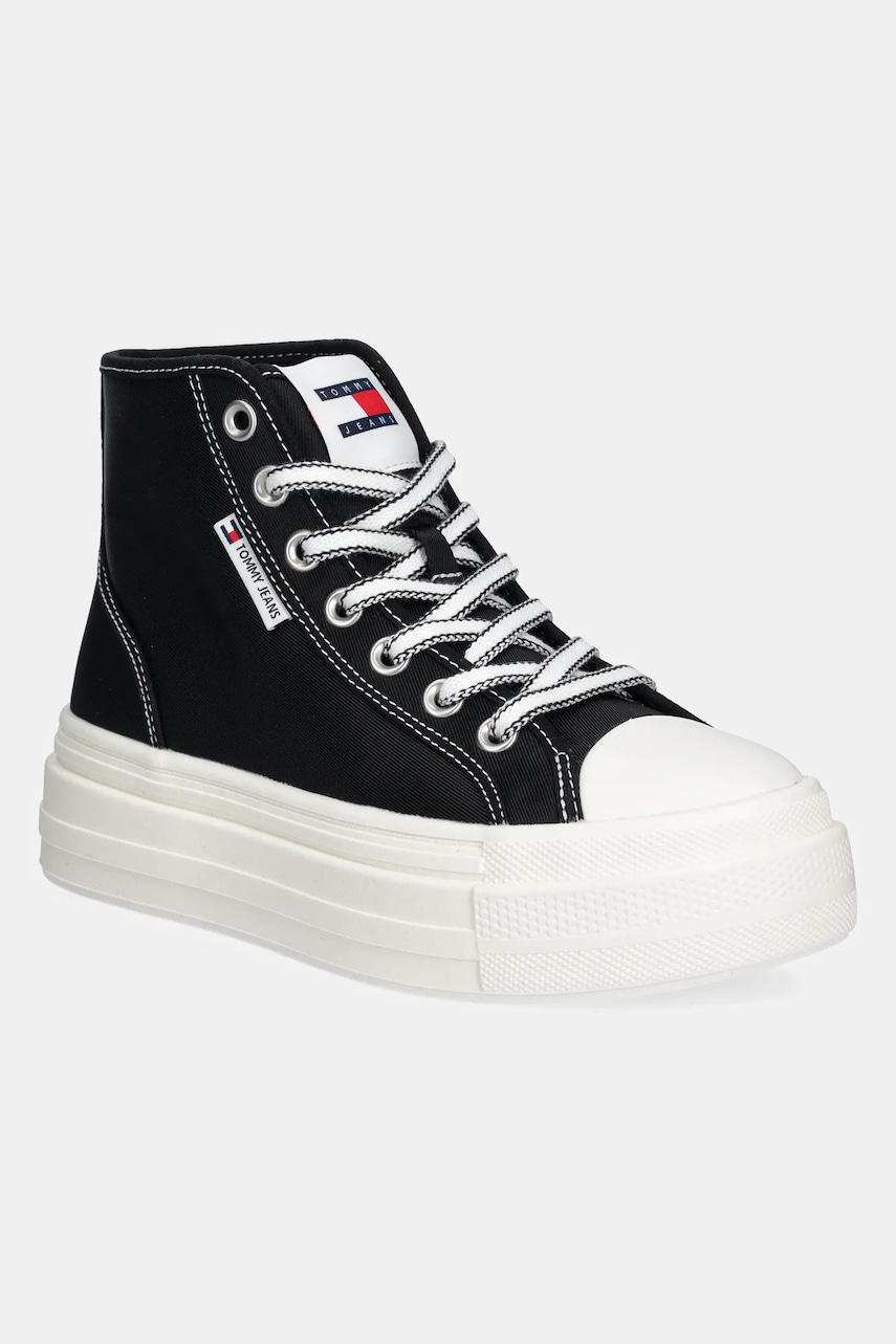 Tommy Jeans tenisi TJW FOXING FLATFORM SNEAKER HIGH femei, culoarea negru, EN0EN02704 Tommy Jeans tenisi TJW FOXING FLATFORM SNEAKER HIGH femei, culoarea negru, EN0EN02704