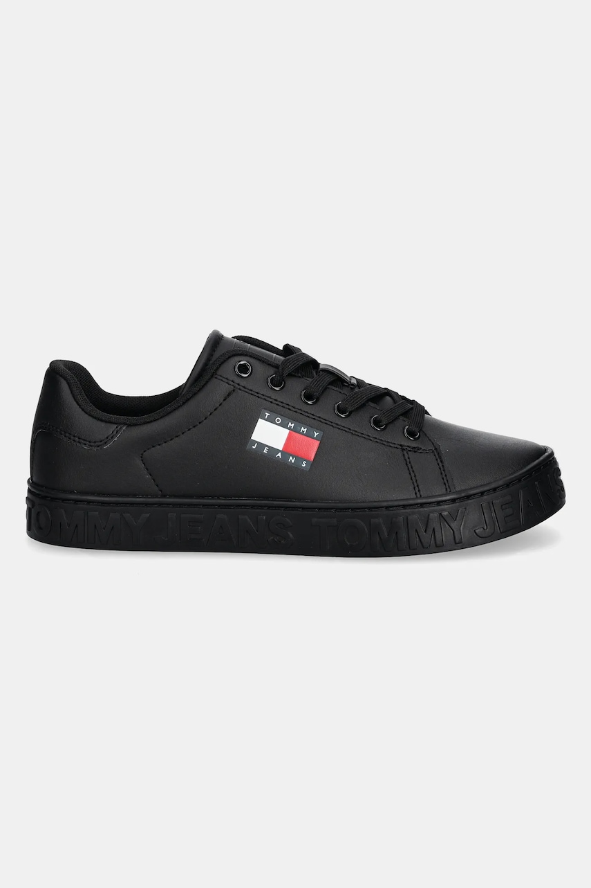 Кожаные кроссовки Tommy Jeans TJW LOGO SNEAKER ESS цвет чёрный EN0EN02703 Кожаные кроссовки Tommy Jeans TJW LOGO SNEAKER ESS цвет чёрный EN0EN02703