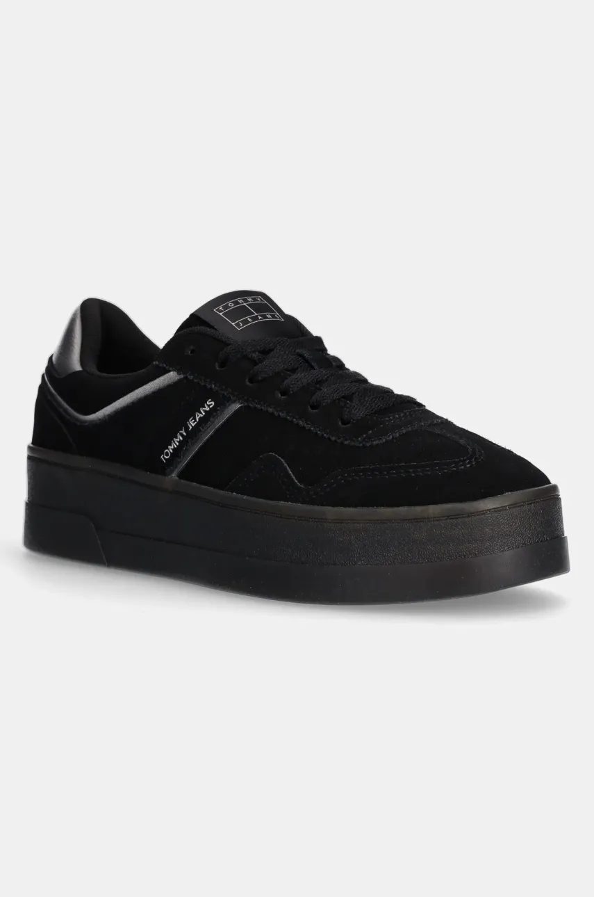 Tommy Jeans sneakers din piele intoarsă THE GREENWICH FLATFORM ELEVATED culoarea negru, EN0EN02676