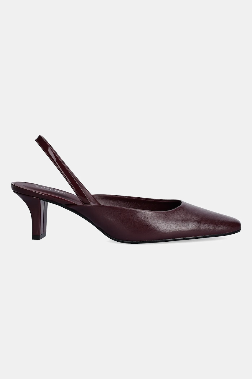 Кожаные туфли Calvin Klein HEEL SLING PUMP 50 - LTH цвет бордовый каблук кирпичик открытая пятка HW0HW02267 Кожаные туфли Calvin Klein HEEL SLING PUMP 50 - LTH цвет бордовый каблук кирпичик открытая пятка HW0HW02267