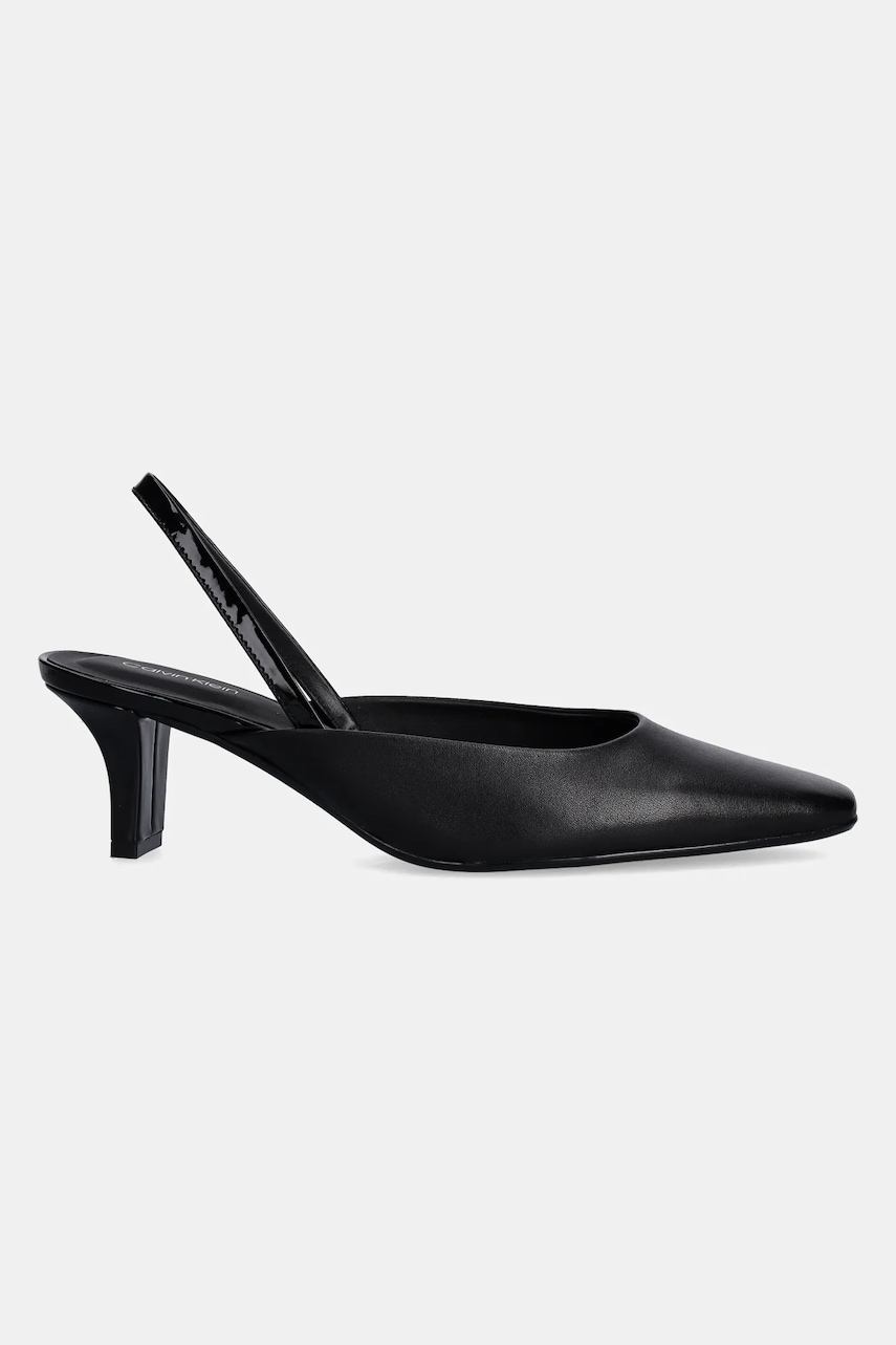 Кожаные туфли Calvin Klein HEEL SLING PUMP 50 - LTH цвет чёрный каблук кирпичик открытая пятка HW0HW02267 Кожаные туфли Calvin Klein HEEL SLING PUMP 50 - LTH цвет чёрный каблук кирпичик открытая пятка HW0HW02267