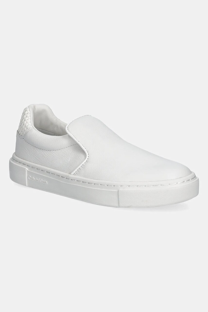 Levně Kožené tenisky Calvin Klein CUPSOLE SLIP ON - WOVEN LTH dámské, bílá barva, HW0HW02297