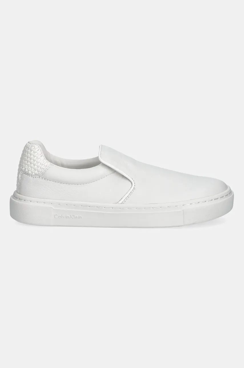 Кожаные кеды Calvin Klein CUPSOLE SLIP ON - WOVEN LTH женские цвет белый HW0HW02297 Кожаные кеды Calvin Klein CUPSOLE SLIP ON - WOVEN LTH женские цвет белый HW0HW02297