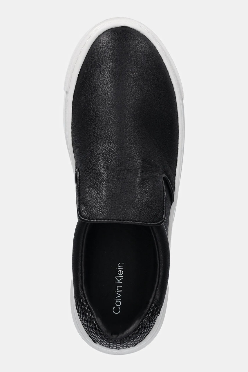 Шкіряні кеди Calvin Klein CUPSOLE SLIP ON - WOVEN LTH жіночі колір чорний HW0HW02297 