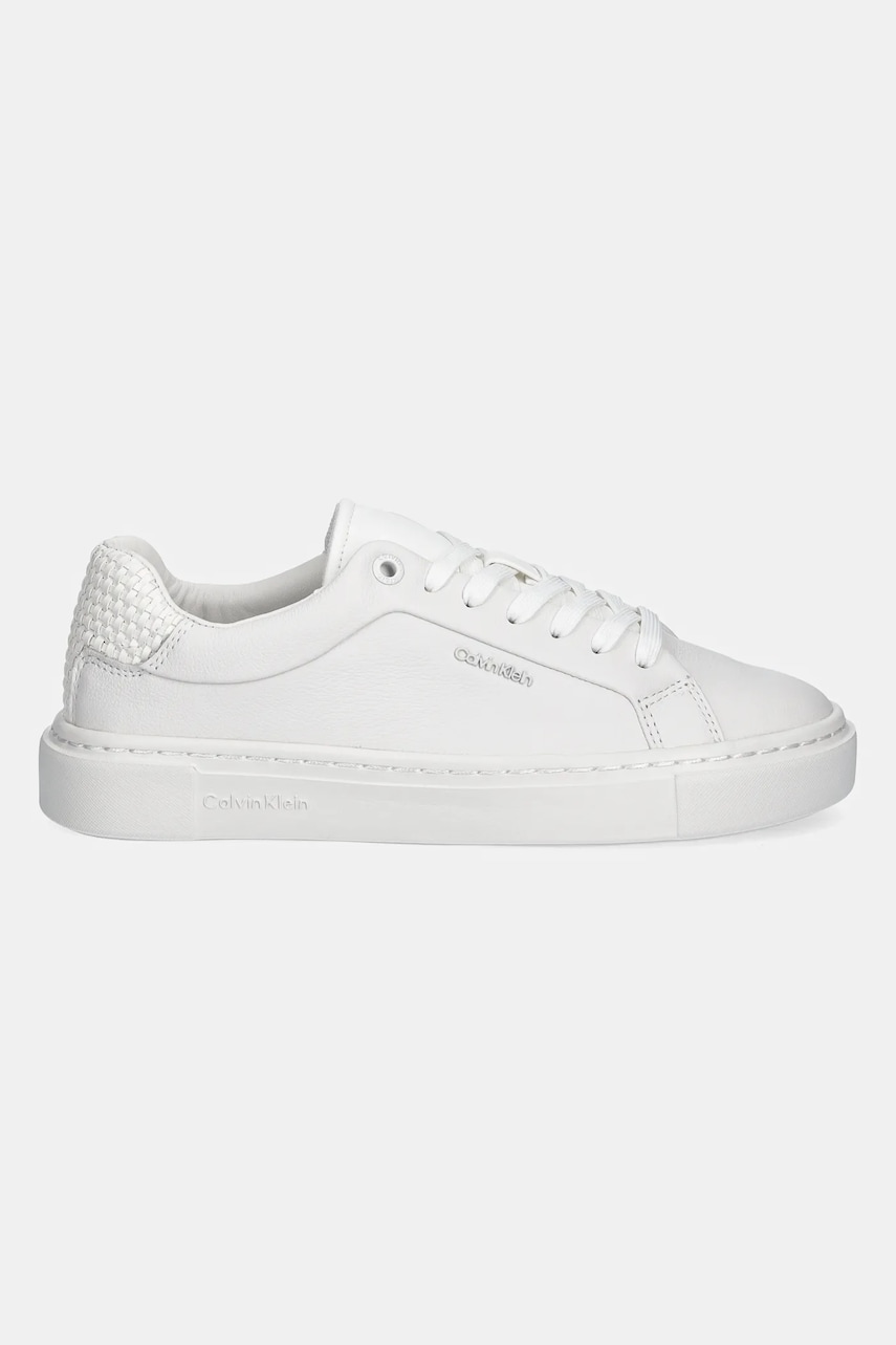 Кожаные кроссовки Calvin Klein CUPSOLE LACE UP - WOVEN LTH цвет белый HW0HW02298 Кожаные кроссовки Calvin Klein CUPSOLE LACE UP - WOVEN LTH цвет белый HW0HW02298