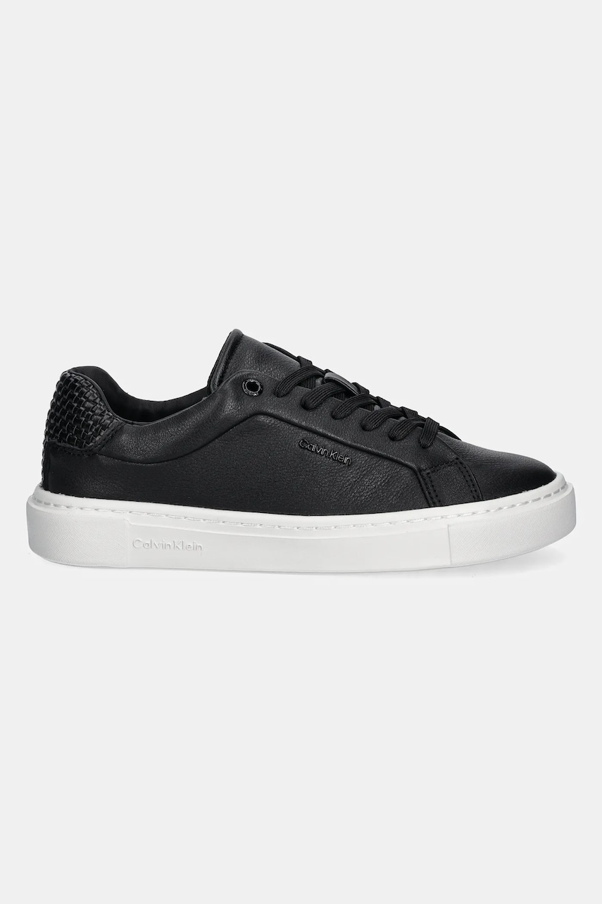 Кожаные кроссовки Calvin Klein CUPSOLE LACE UP - WOVEN LTH цвет чёрный HW0HW02298 Кожаные кроссовки Calvin Klein CUPSOLE LACE UP - WOVEN LTH цвет чёрный HW0HW02298