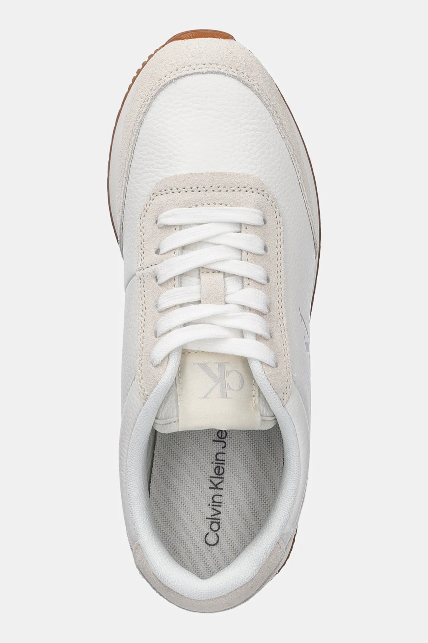 Δερμάτινα αθλητικά παπούτσια Calvin Klein Jeans RUNNER LACEUP LOW MIX MG χρώμα: άσπρο, YW0YW01798 φωτογραφία