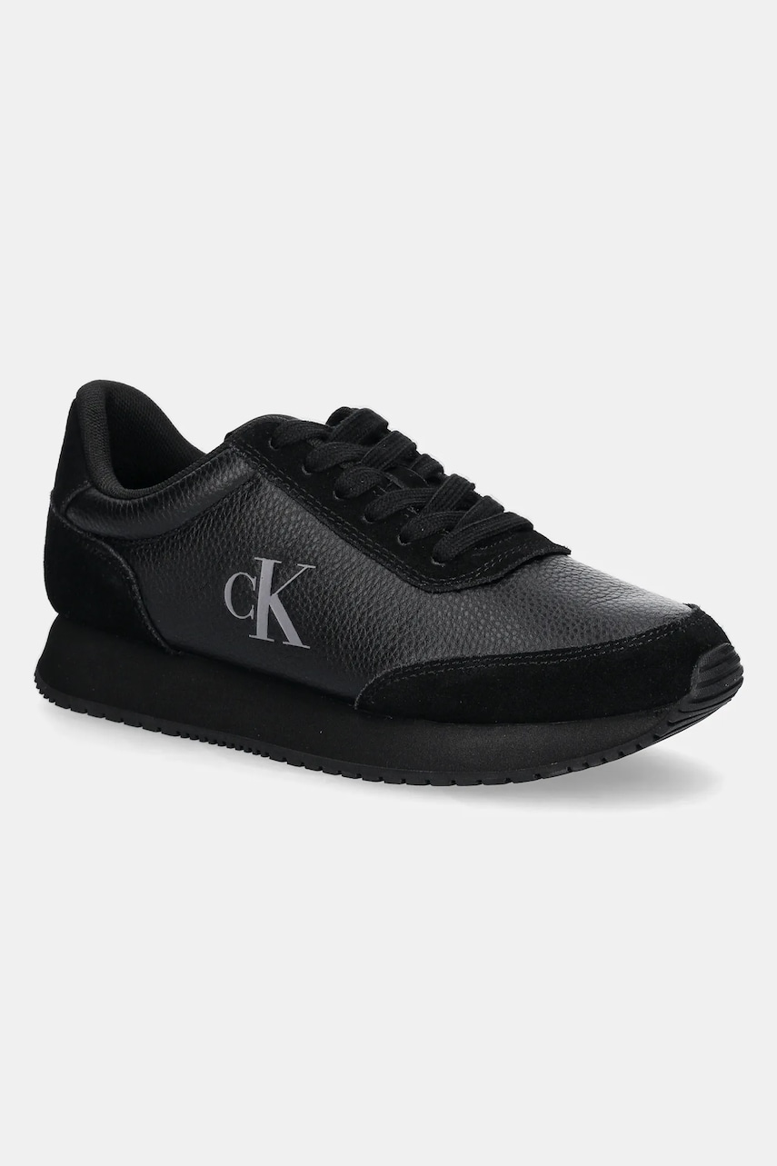Levně Kožené sneakers boty Calvin Klein Jeans RUNNER LACEUP LOW MIX MG černá barva, YW0YW01798