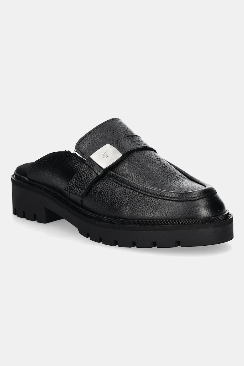 Levně Kožené pantofle Calvin Klein Jeans FLATFORM SLIPON MG LTH dámské, černá barva, YW0YW01655