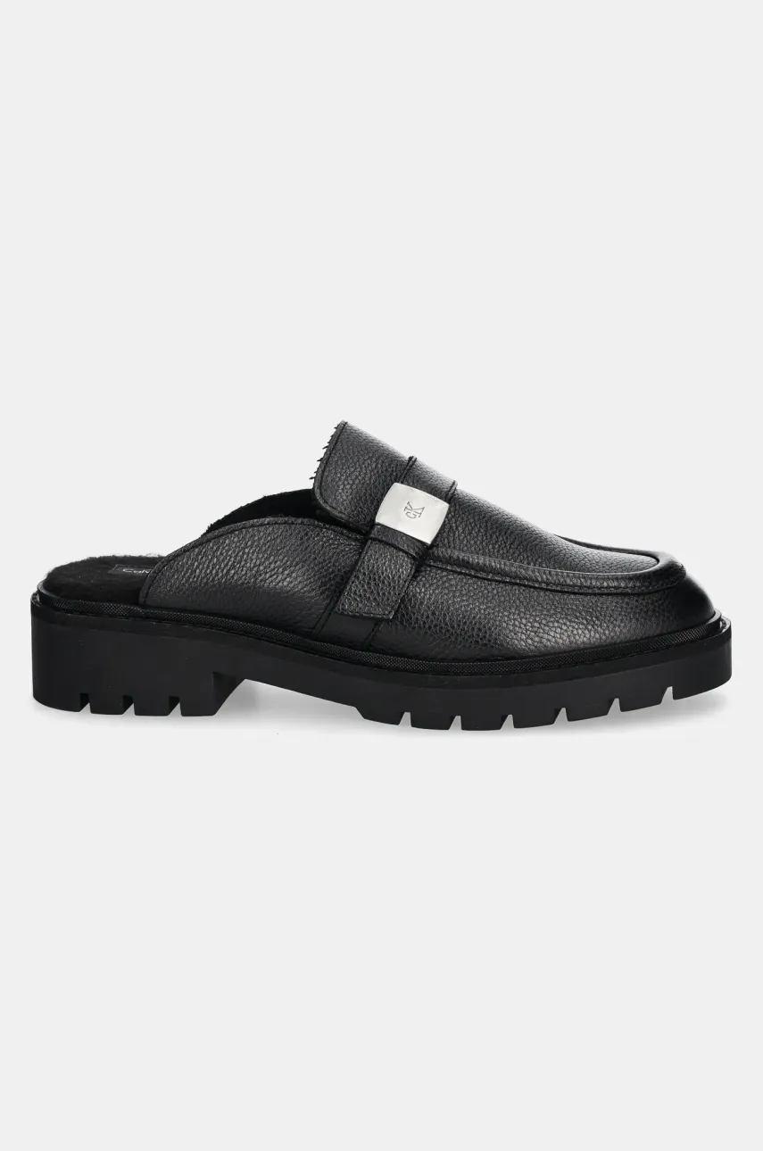 Кожаные шлепанцы Calvin Klein Jeans FLATFORM SLIPON MG LTH женские цвет чёрный YW0YW01655 Кожаные шлепанцы Calvin Klein Jeans FLATFORM SLIPON MG LTH женские цвет чёрный YW0YW01655