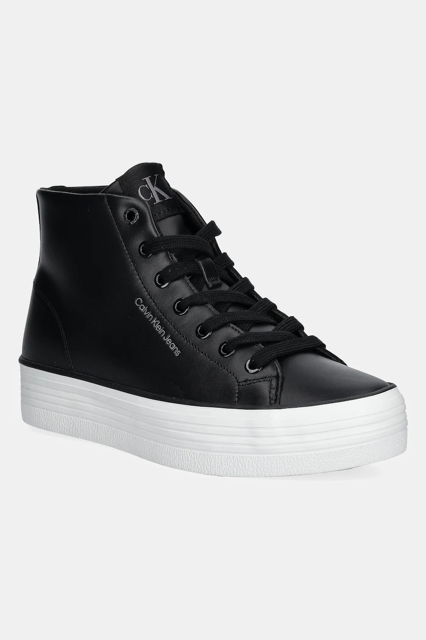 Levně Kožené kecky Calvin Klein Jeans BOLD VULC FLATF MID LTH IN dámské, černá barva, YW0YW01634