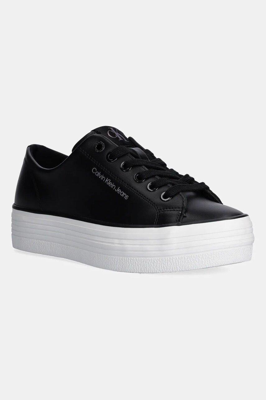 Levně Kožené sneakers boty Calvin Klein Jeans BOLD VULC FLATF LOW LTH IN černá barva, YW0YW01633