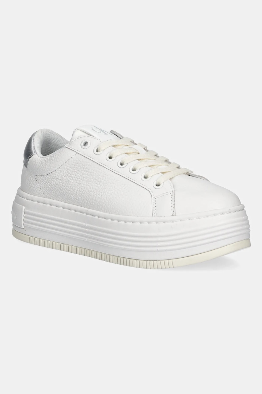 Levně Kožené sneakers boty Calvin Klein Jeans BOLD FLATF LOW MIX OHB bílá barva, YW0YW01632