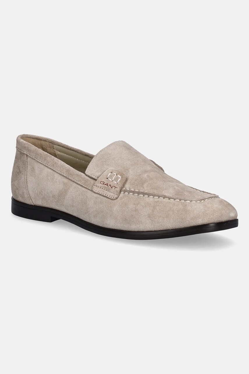 Gant mocasini din piele intoarsa Gimble culoarea bej, cu toc plat, 30573865.G11