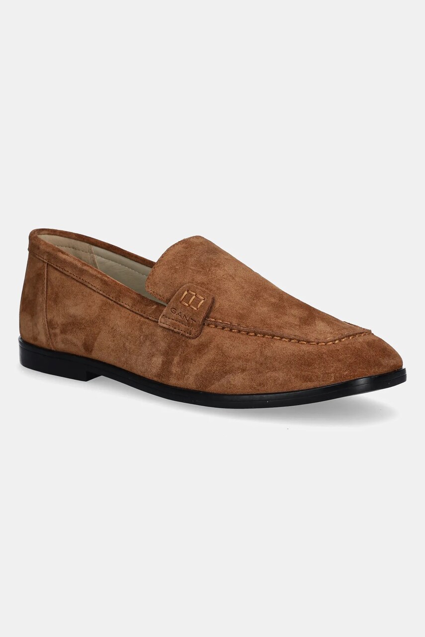 Gant mocasini din piele întoarsă Gimble culoarea maro, cu toc plat, 30573865.G420