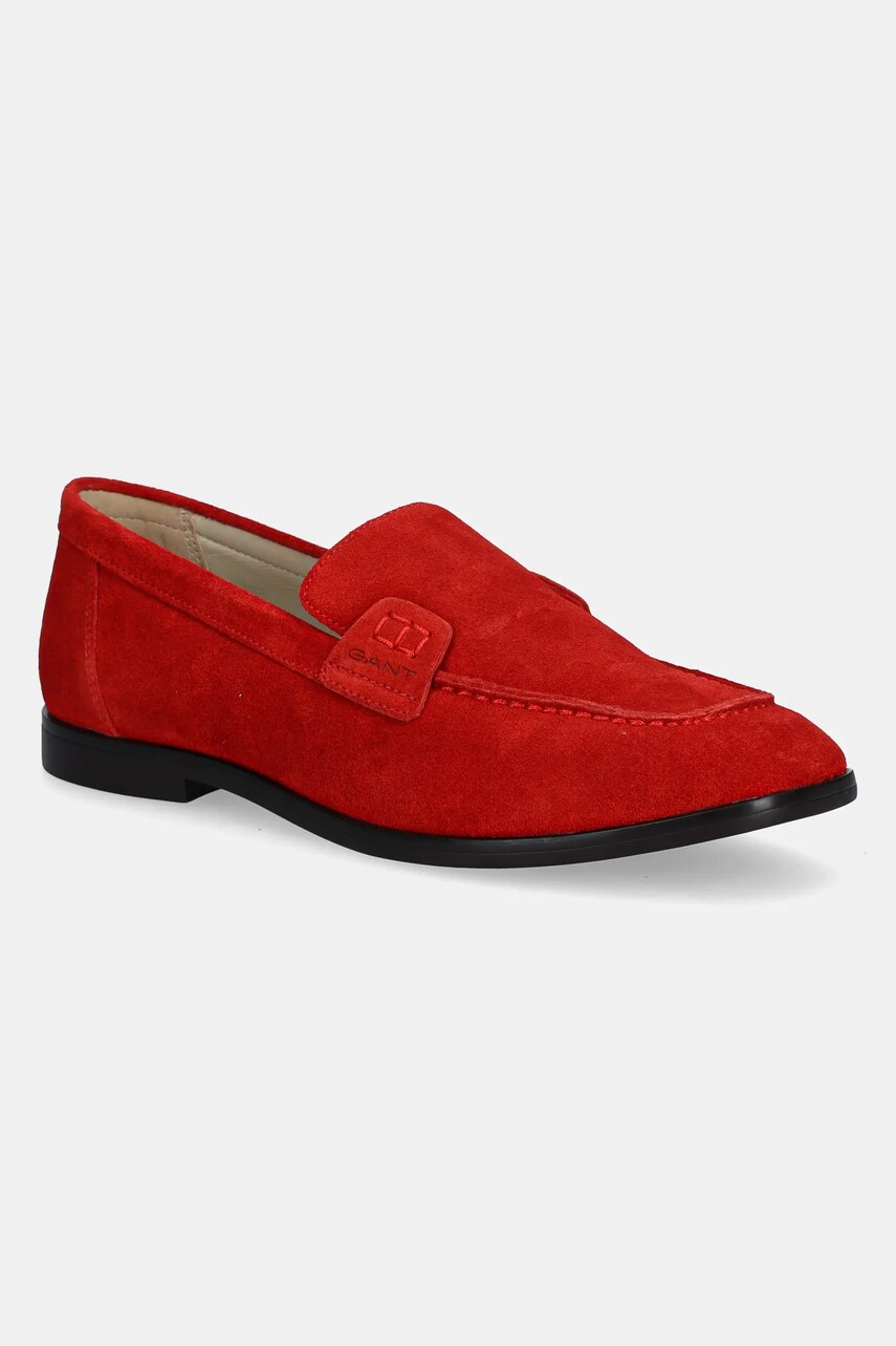 Gant mocasini din piele intoarsa Gimble culoarea rosu, cu toc plat, 30573865.G519