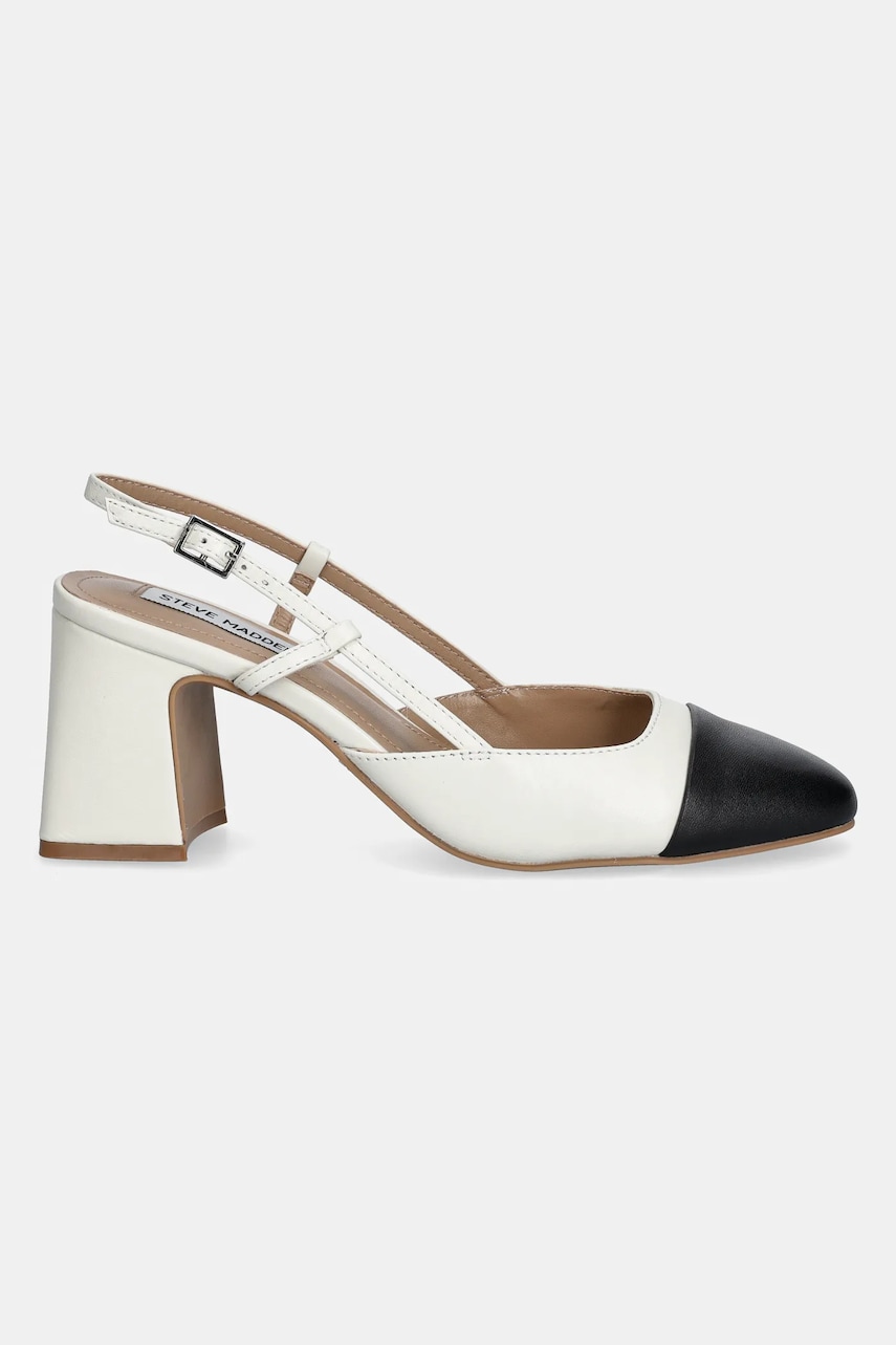 Кожаные туфли Steve Madden Zeina цвет бежевый каблук кирпичик открытая пятка SM11003126 Кожаные туфли Steve Madden Zeina цвет бежевый каблук кирпичик открытая пятка SM11003126