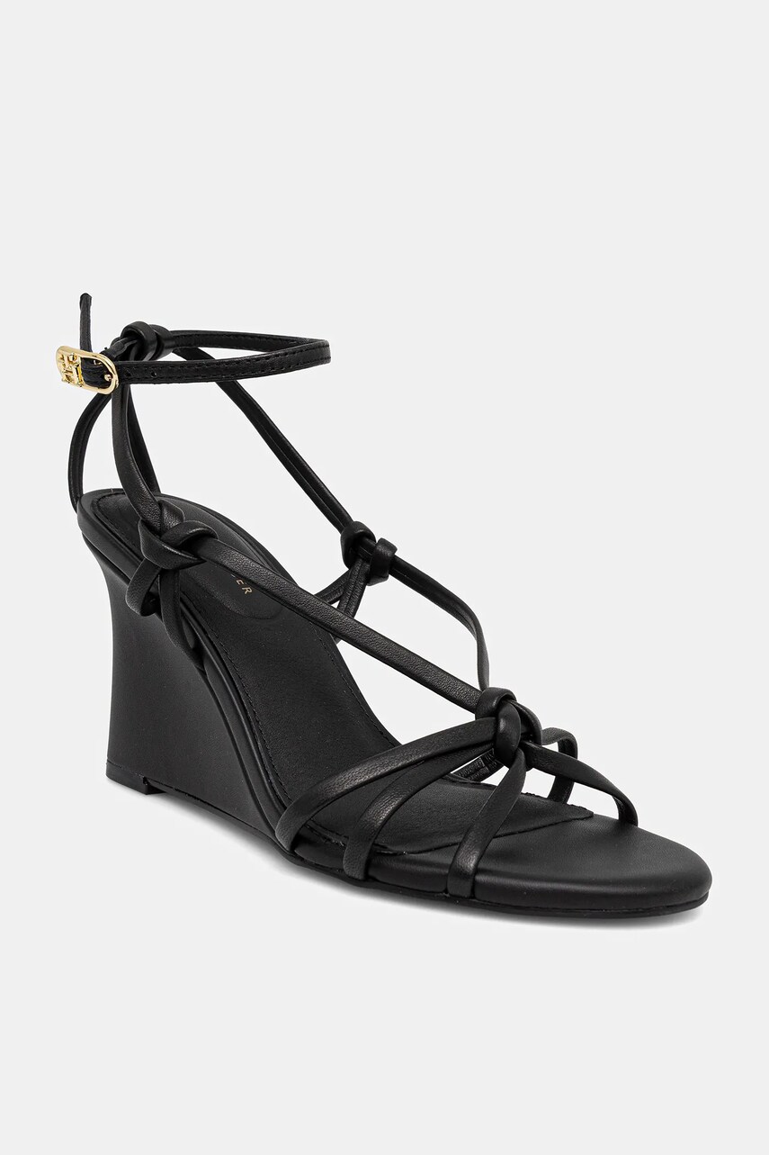 Levně Kožené sandály Tommy Hilfiger LEATHER KNOTS WEDGE SANDAL černá barva, FW0FW08417