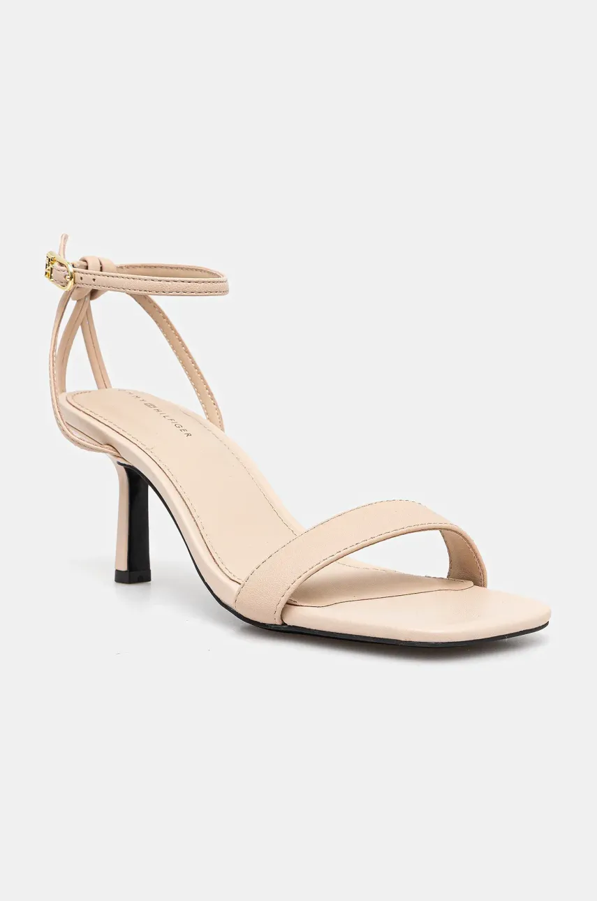 Levně Kožené sandály Tommy Hilfiger LEATHER KNOTS KITTEN SANDAL béžová barva, FW0FW08424