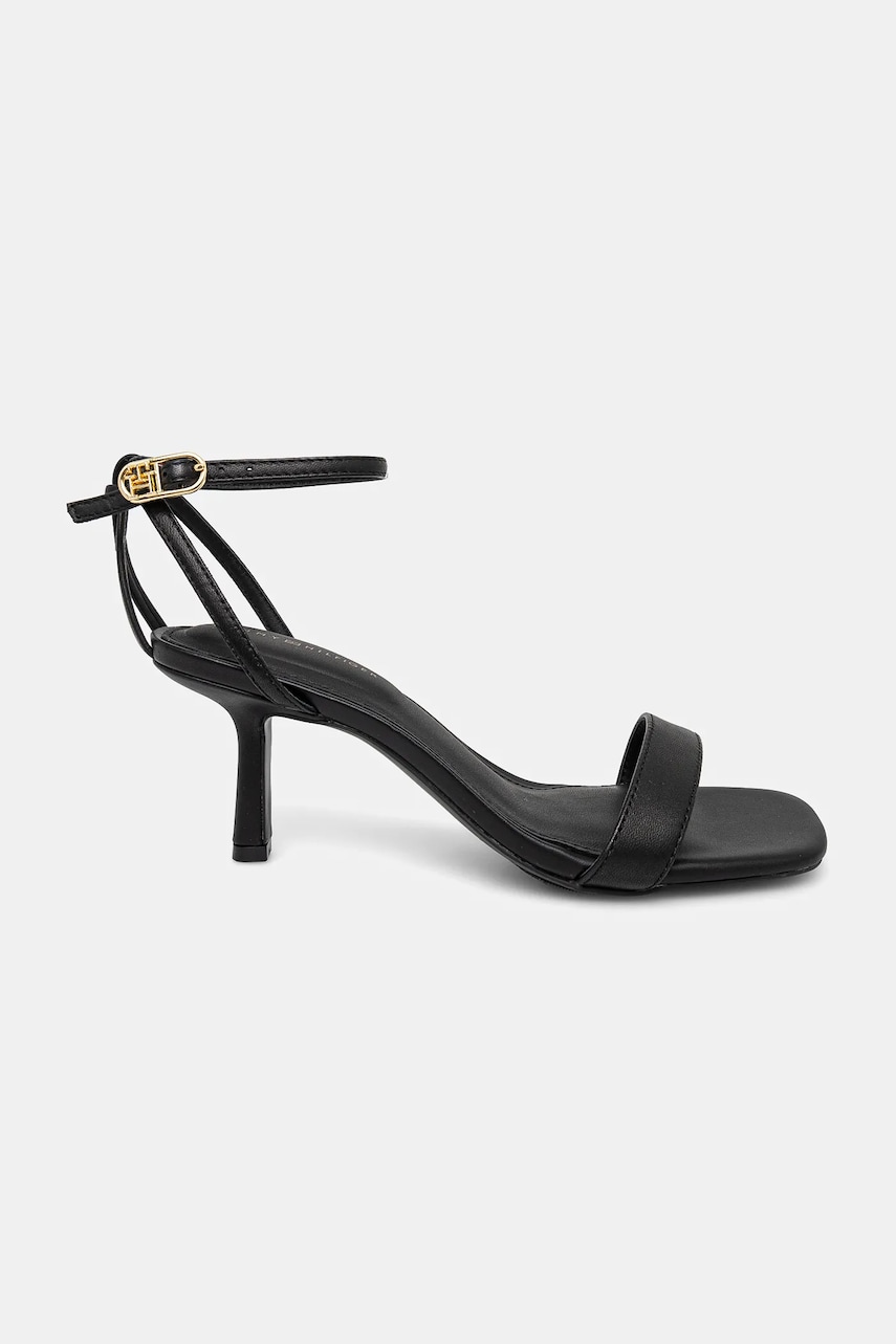 Кожаные сандалии Tommy Hilfiger LEATHER KNOTS KITTEN SANDAL цвет чёрный FW0FW08424 Кожаные сандалии Tommy Hilfiger LEATHER KNOTS KITTEN SANDAL цвет чёрный FW0FW08424