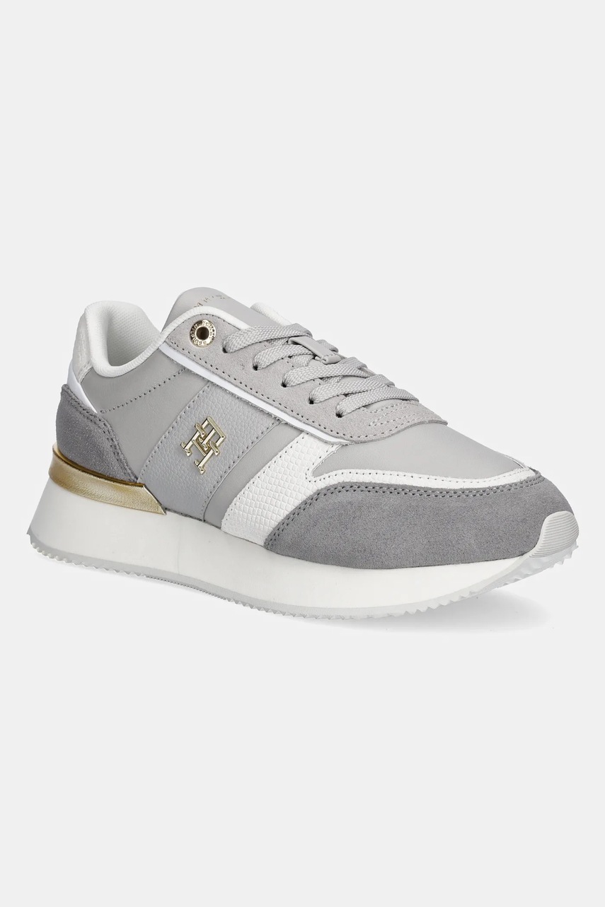 Levně Kožené sneakers boty Tommy Hilfiger TH FASHION RUNNER šedá barva, FW0FW08475
