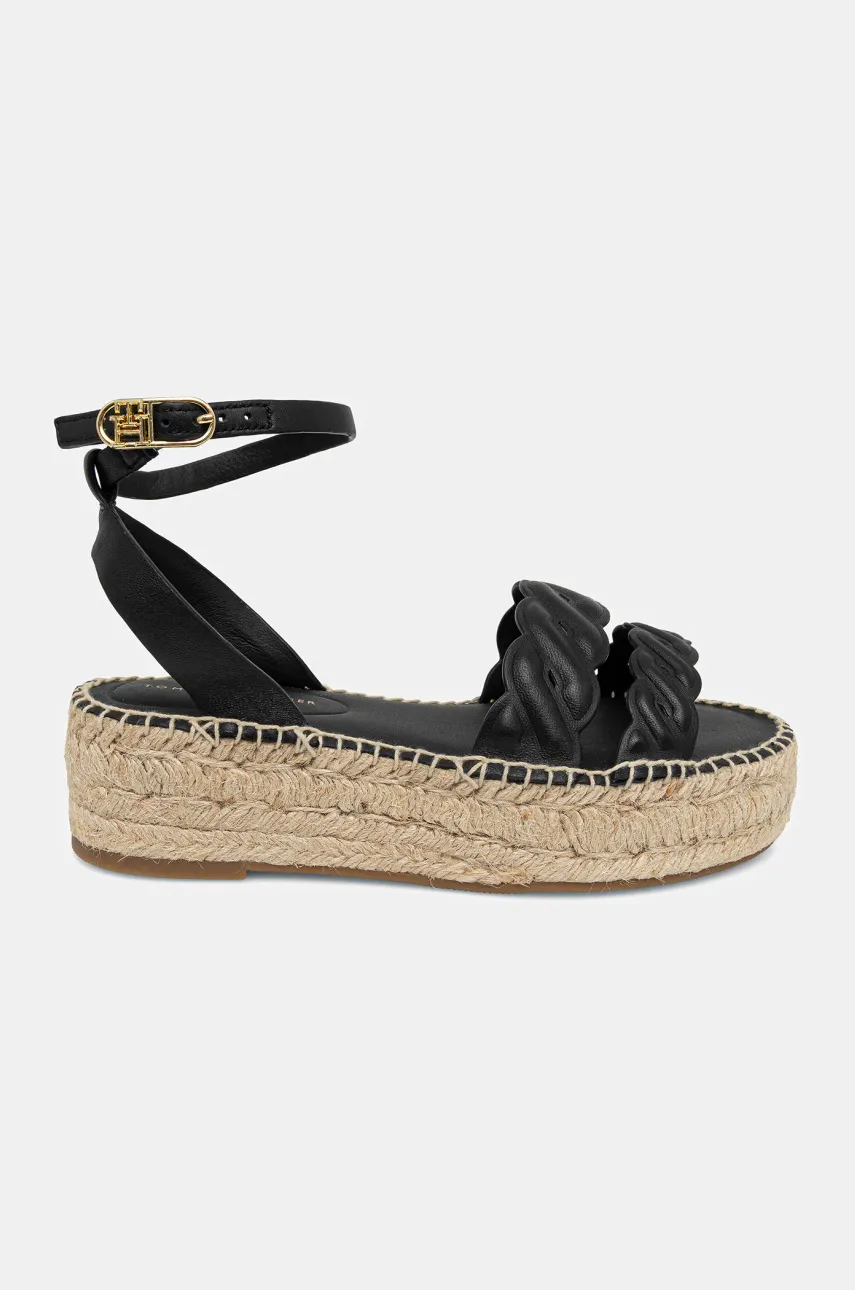 Кожаные сандалии Tommy Hilfiger LEATHER ROPE REAL ESPAD SANDAL женские цвет чёрный на платформе FW0FW08496 Кожаные сандалии Tommy Hilfiger LEATHER ROPE REAL ESPAD SANDAL женские цвет чёрный на платформе FW0FW08496