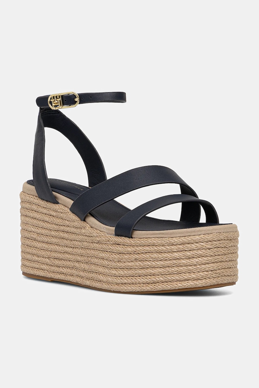 Levně Kožené sandály Tommy Hilfiger ANKLE STRAP LEATHER PLATFORM tmavomodrá barva, FW0FW08497