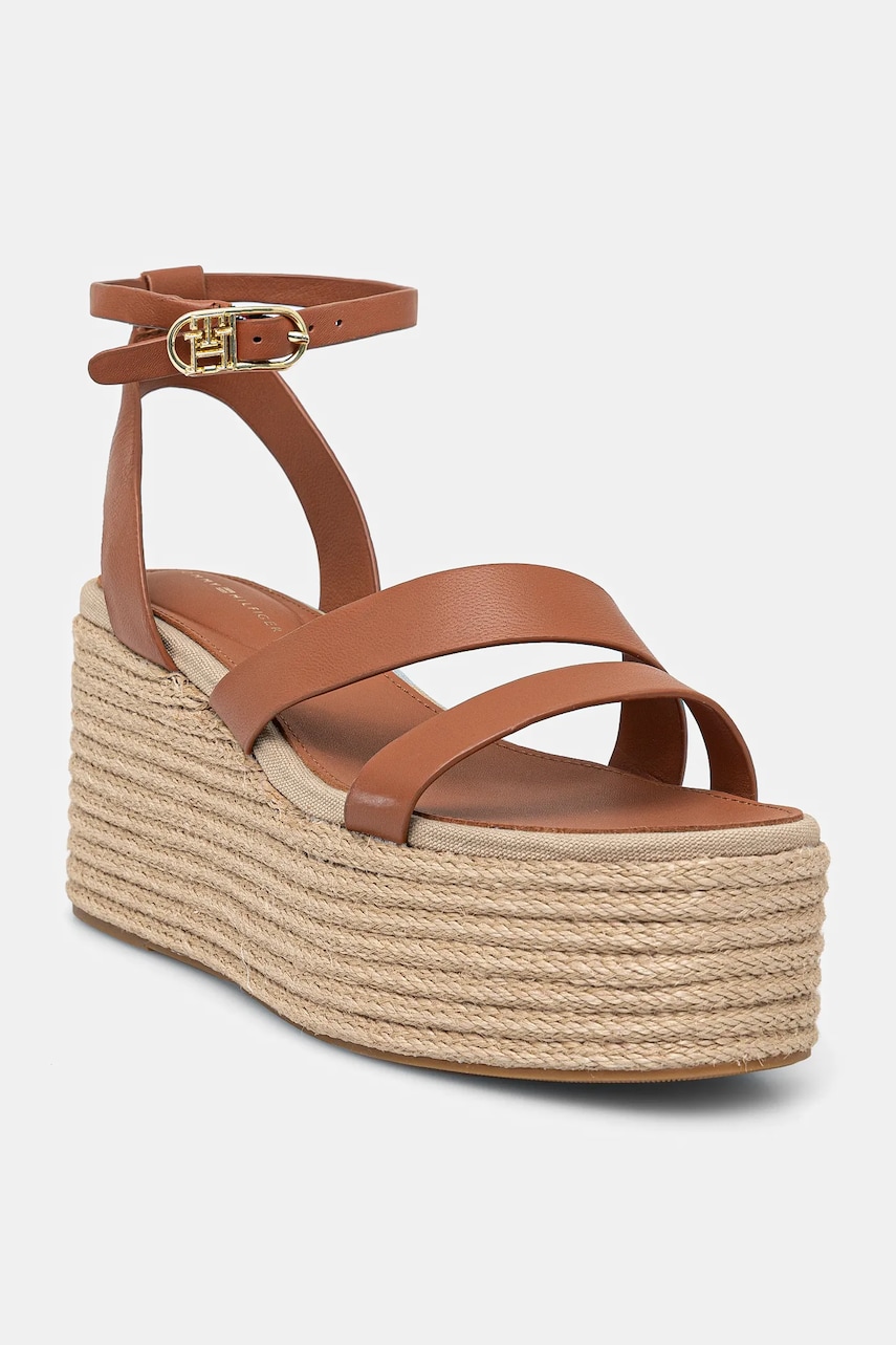 Levně Kožené sandály Tommy Hilfiger ANKLE STRAP LEATHER PLATFORM hnědá barva, FW0FW08497