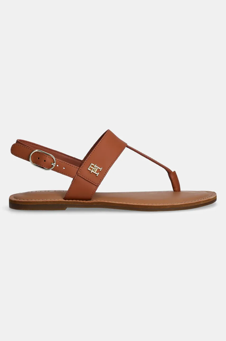 Кожаные сандалии Tommy Hilfiger LEATHER THONG SANDAL женские цвет коричневый FW0FW08505 Кожаные сандалии Tommy Hilfiger LEATHER THONG SANDAL женские цвет коричневый FW0FW08505